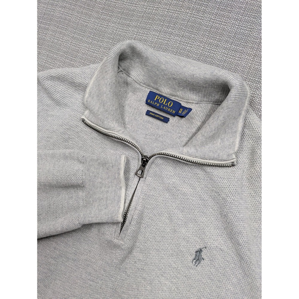 Polo Ralph Lauren Sweater Mens XL Gray Waffle Knit 1/4 Zip Mock Neck Pony Logo